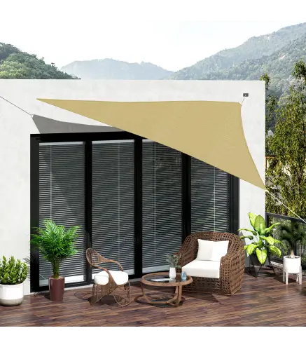 Toldo Vela Triangular 3x3x3 m Vela de Sombra para Jardín Patio Terraza HDPE Anti UV y Transpirable Color Arena
