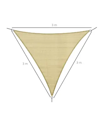 Toldo Vela Triangular 3x3x3 m Vela de Sombra para Jardín Patio Terraza HDPE Anti UV y Transpirable Color Arena