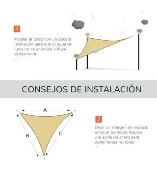 Toldo Vela Triangular 3x3x3 m Vela de Sombra para Jardín Patio Terraza HDPE Anti UV y Transpirable Color Arena