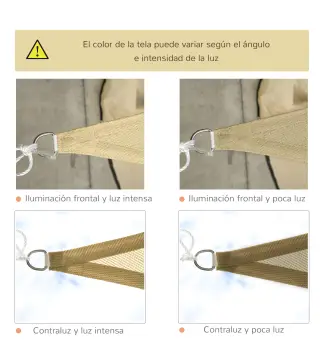 Toldo Vela Triangular 3x3x3 m Vela de Sombra para Jardín Patio Terraza HDPE Anti UV y Transpirable Color Arena