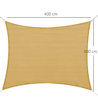 Toldo Vela Rectangular 4x3 m Vela de Sombra para Jardín Patio Terraza HDPE Anti UV y Transpirable Color Arena