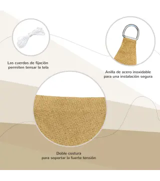 Toldo Vela Rectangular 4x3 m Vela de Sombra para Jardín Patio Terraza HDPE Anti UV y Transpirable Color Arena
