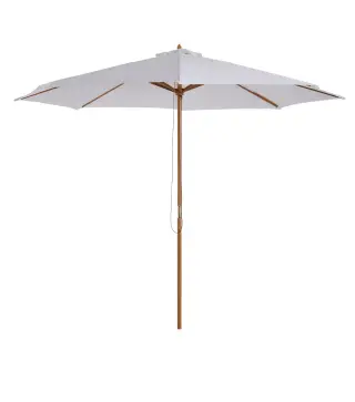 Sombrilla Terraza Exterior Ø300 cm con Techo Ventilado y Poste Desmontable de Madera para Terraza Patio Blanco