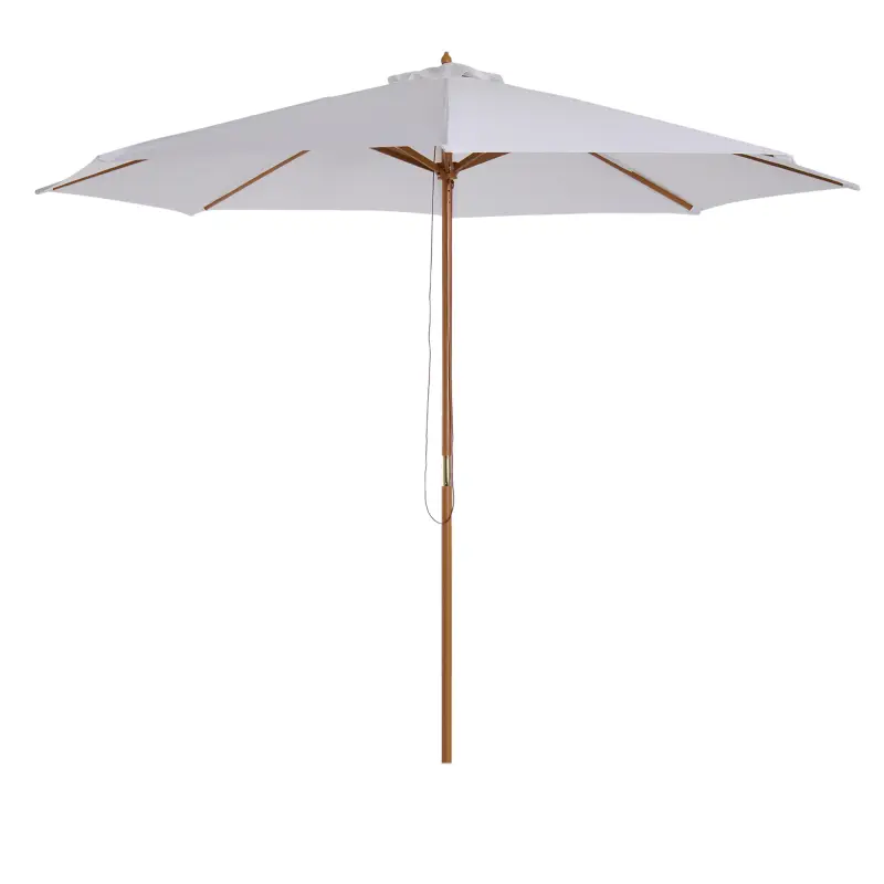 Sombrilla Terraza Exterior Ø300 cm con Techo Ventilado y Poste Desmontable de Madera para Terraza Patio Blanco