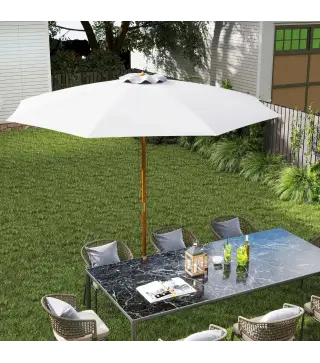 Sombrilla Terraza Exterior Ø300 cm con Techo Ventilado y Poste Desmontable de Madera para Terraza Patio Blanco