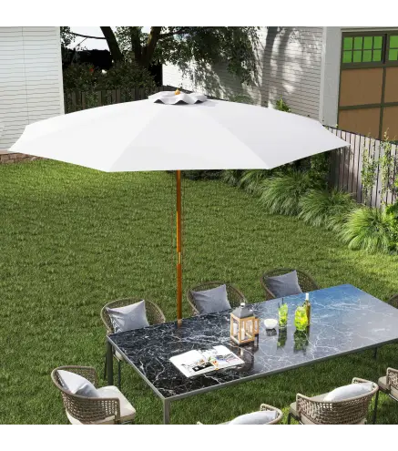 Sombrilla Terraza Exterior Ø300 cm con Techo Ventilado y Poste Desmontable de Madera para Terraza Patio Blanco