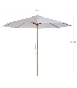Sombrilla Terraza Exterior Ø300 cm con Techo Ventilado y Poste Desmontable de Madera para Terraza Patio Blanco
