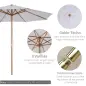 Sombrilla Terraza Exterior Ø300 cm con Techo Ventilado y Poste Desmontable de Madera para Terraza Patio Blanco