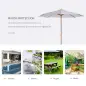 Sombrilla Terraza Exterior Ø300 cm con Techo Ventilado y Poste Desmontable de Madera para Terraza Patio Blanco