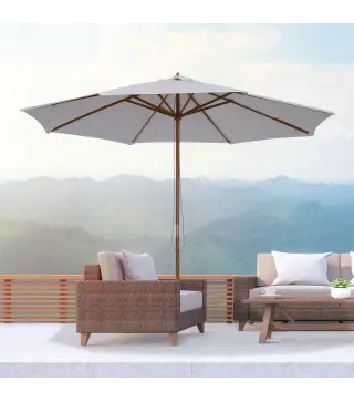 Sombrilla Terraza Exterior Ø300 cm con Techo Ventilado y Poste Desmontable de Madera para Terraza Patio Blanco