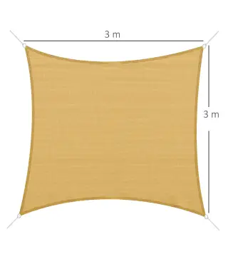 Toldo Vela Cuadrado 3x3 m Vela de Sombra para Jardín Patio Terraza HDPE Anti UV y Transpirable Color Arena