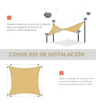Toldo Vela Cuadrado 3x3 m Vela de Sombra para Jardín Patio Terraza HDPE Anti UV y Transpirable Color Arena