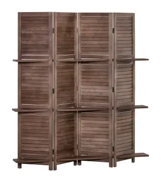 Biombo Plegable de 4 Paneles de Madera 162x170 cm Biombo Separador de Ambientes con 3 Estantes Nogal