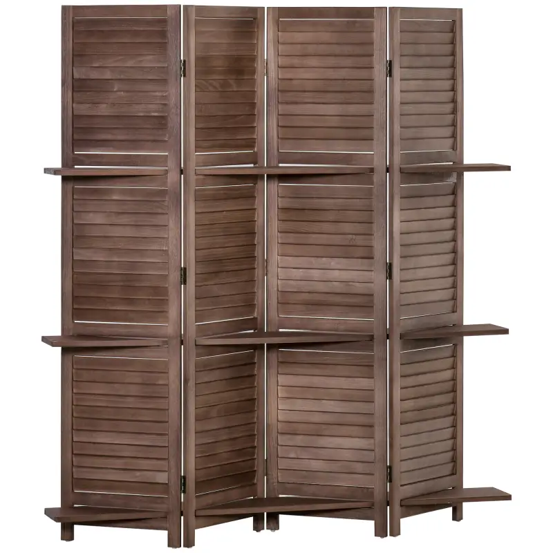 Biombo Plegable de 4 Paneles de Madera 162x170 cm Biombo Separador de Ambientes con 3 Estantes Nogal