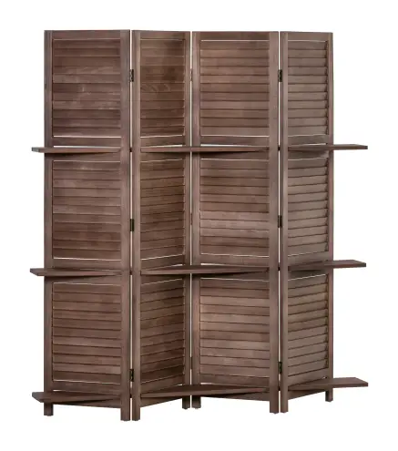 Biombo Plegable de 4 Paneles de Madera 162x170 cm Biombo Separador de Ambientes con 3 Estantes Nogal