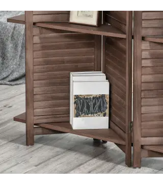 Biombo Plegable de 4 Paneles de Madera 162x170 cm Biombo Separador de Ambientes con 3 Estantes Nogal