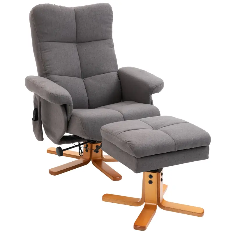 Sillón Relax Reclinable con Reposapiés 10 Puntos de Masaje Giratorio Mando a Distancia Bolsillo Lateral Gris Oscuro