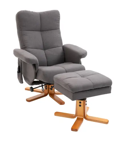 Sillón Relax Reclinable con Reposapiés 10 Puntos de Masaje Giratorio Mando a Distancia Bolsillo Lateral Gris Oscuro