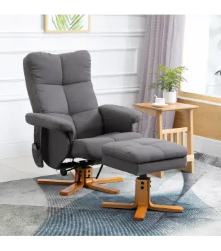 Sillón Relax Reclinable con Reposapiés 10 Puntos de Masaje Giratorio Mando a Distancia Bolsillo Lateral Gris Oscuro