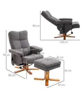 Sillón Relax Reclinable con Reposapiés 10 Puntos de Masaje Giratorio Mando a Distancia Bolsillo Lateral Gris Oscuro