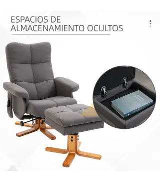 Sillón Relax Reclinable con Reposapiés 10 Puntos de Masaje Giratorio Mando a Distancia Bolsillo Lateral Gris Oscuro
