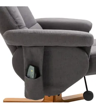 Sillón Relax Reclinable con Reposapiés 10 Puntos de Masaje Giratorio Mando a Distancia Bolsillo Lateral Gris Oscuro