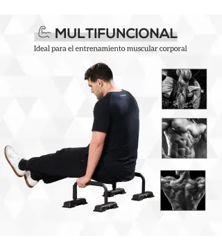 Barras Paralelas Calistenia de Acero con Alfombra Antideslizante para Entrenamiento en Gimnasio Hogar 36x25x20 cm Negro