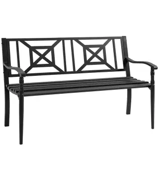 Banco de Jardín de 2 Plazas Banco Exterior de Acero con Reposabrazos y Respaldo Decorativo para Terraza Balcón Patio Carga 240 k