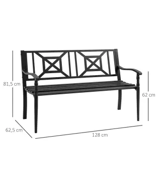 Banco de Jardín de 2 Plazas Banco Exterior de Acero con Reposabrazos y Respaldo Decorativo para Terraza Balcón Patio Carga 240 k