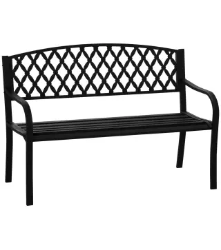 Banco de Jardín de 2 Plazas con Respaldo Decorativo y Reposabrazos para Terraza Balcón Patio Exterior Carga 240 kg Hierro Fundid