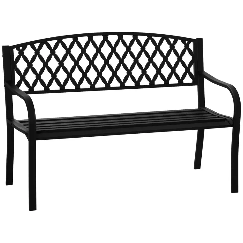 Banco de Jardín de 2 Plazas con Respaldo Decorativo y Reposabrazos para Terraza Balcón Patio Exterior Carga 240 kg Hierro Fundid