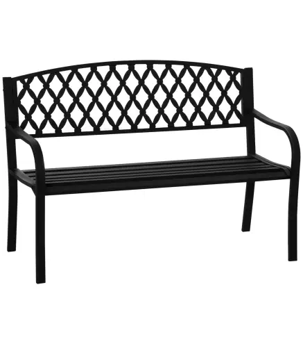 Banco de Jardín de 2 Plazas con Respaldo Decorativo y Reposabrazos para Terraza Balcón Patio Exterior Carga 240 kg Hierro Fundid