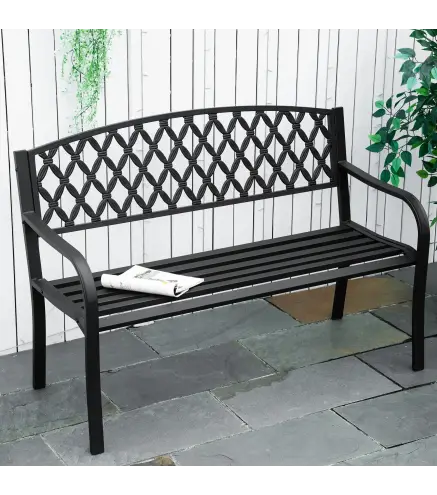 Banco de Jardín de 2 Plazas con Respaldo Decorativo y Reposabrazos para Terraza Balcón Patio Exterior Carga 240 kg Hierro Fundid