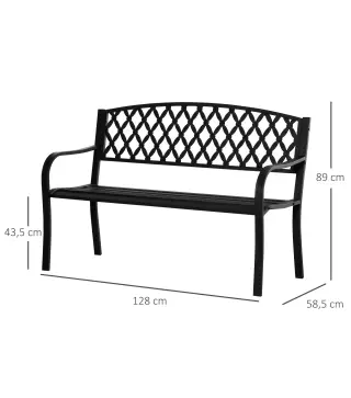 Banco de Jardín de 2 Plazas con Respaldo Decorativo y Reposabrazos para Terraza Balcón Patio Exterior Carga 240 kg Hierro Fundid
