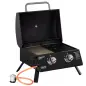Barbacoa de Mesa a Gas Plegable con 2 Quemadores Parrilla de Gas Portátil con Tapa Acero a Carbono para Camping Picnic al Aire L