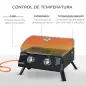 Barbacoa de Mesa a Gas Plegable con 2 Quemadores Parrilla de Gas Portátil con Tapa Acero a Carbono para Camping Picnic al Aire L