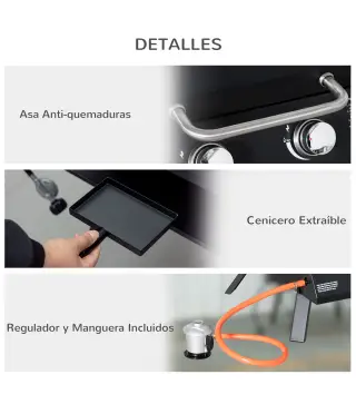 Barbacoa de Mesa a Gas Plegable con 2 Quemadores Parrilla de Gas Portátil con Tapa Acero a Carbono para Camping Picnic al Aire L
