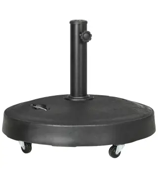 Base para Sombrilla de Resina de 25 kg con Ruedas y Asa Retráctil para Postes de Ø38/48 mm Ø53x41 cm Negro