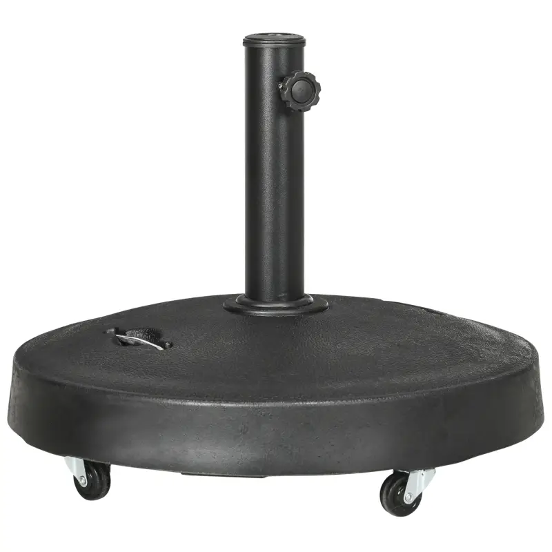 Base para Sombrilla de Resina de 25 kg con Ruedas y Asa Retráctil para Postes de Ø38/48 mm Ø53x41 cm Negro