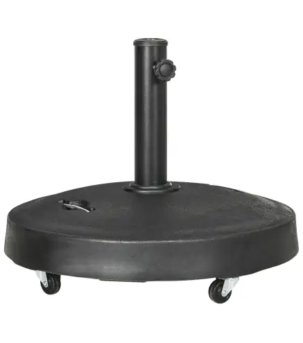 Base para Sombrilla de Resina de 25 kg con Ruedas y Asa Retráctil para Postes de Ø38/48 mm Ø53x41 cm Negro