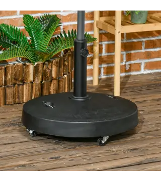 Base para Sombrilla de Resina de 25 kg con Ruedas y Asa Retráctil para Postes de Ø38/48 mm Ø53x41 cm Negro