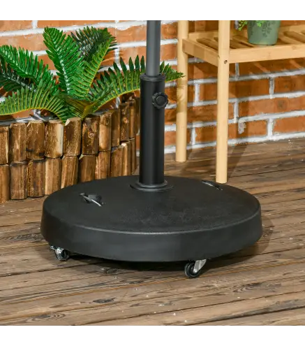 Base para Sombrilla de Resina de 25 kg con Ruedas y Asa Retráctil para Postes de Ø38/48 mm Ø53x41 cm Negro