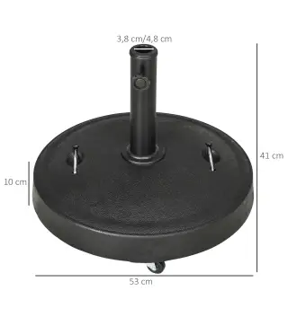 Base para Sombrilla de Resina de 25 kg con Ruedas y Asa Retráctil para Postes de Ø38/48 mm Ø53x41 cm Negro