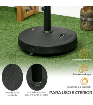 Base para Sombrilla de Resina de 25 kg con Ruedas y Asa Retráctil para Postes de Ø38/48 mm Ø53x41 cm Negro