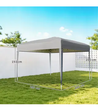 Carpa Plegable 3x3 m Pop-up Cenador de Jardín Altura Ajustable con Bolsa de Transporte Anti-UV Impermeable Gris