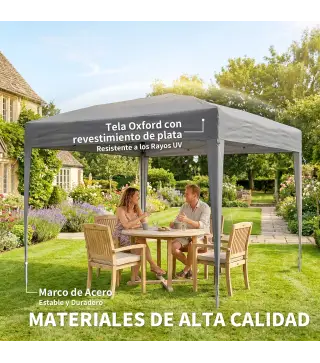 Carpa Plegable 3x3 m Pop-up Cenador de Jardín Altura Ajustable con Bolsa de Transporte Anti-UV Impermeable Gris