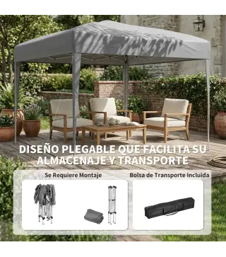 Carpa Plegable 3x3 m Pop-up Cenador de Jardín Altura Ajustable con Bolsa de Transporte Anti-UV Impermeable Gris