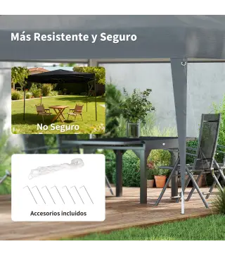Carpa Plegable 3x3 m Pop-up Cenador de Jardín Altura Ajustable con Bolsa de Transporte Anti-UV Impermeable Gris