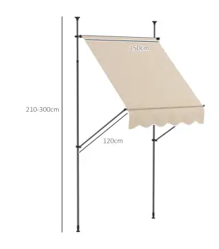 Toldo autoportante retráctil de 1,5x1,2x2,1-3 m con inclinación ajustable metal aluminio poliéster sable