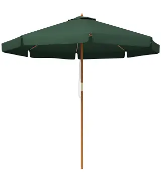 Parasol de Madera Ø325x250 cm con Sistema de Polea Techo de Ventilación y 8 Varillas de Bambú para Terraza Balcón Verde